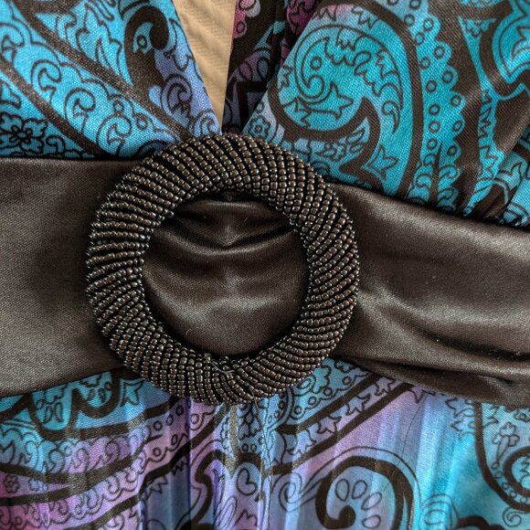 Sequin Hearts Paisley Pleated Maxi Dress Whimsigoth Gown Small Wedding Guest - Picture 3 of 15